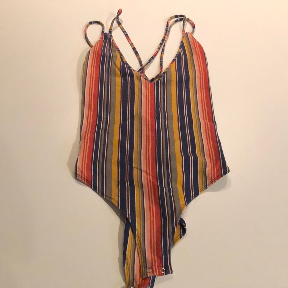 Forever 21 multi colored striped bodysuit
